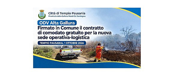 ODV Alta Gallura, firmato in Comune il contratto di comodato gratuito per la nuova sede operativa-logistica