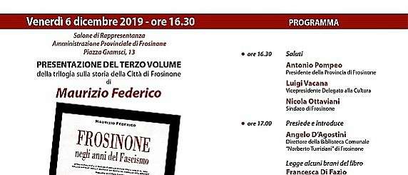 Presentazione del Terzo Volume della trilogia sulla Storia della Città di Frosinone di Maurizio Federico