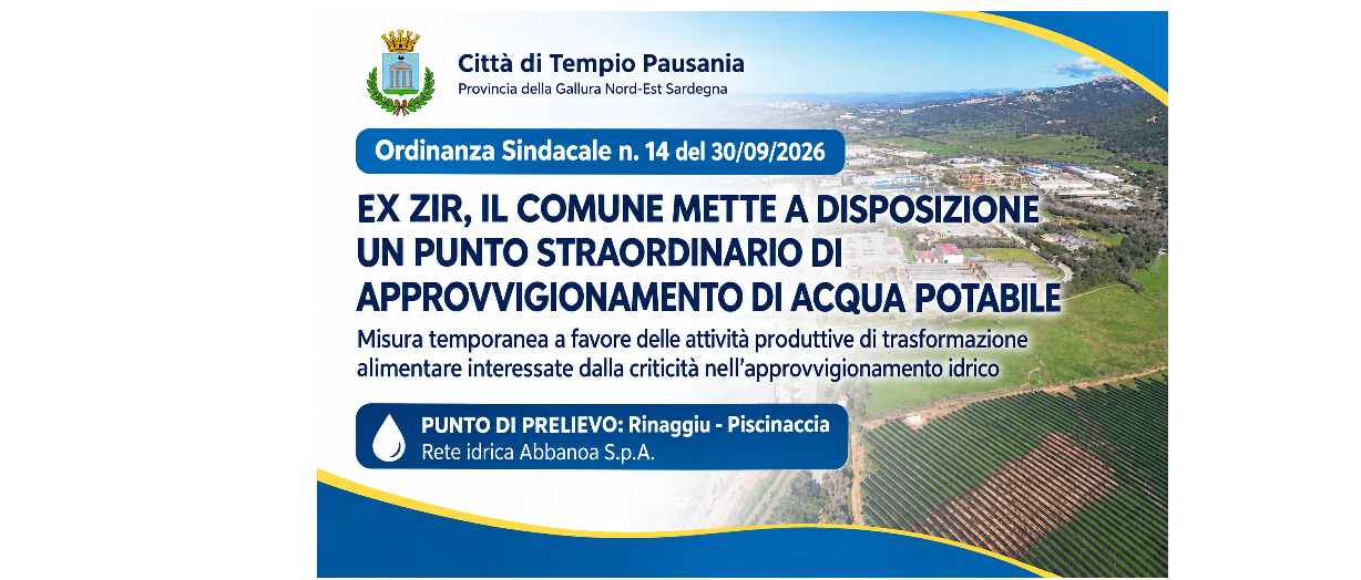 Zona industriale (ex ZIR): il Comune mette a disposizione un punto straordinario di approvvigionamento di acqua potabile a servizio delle aziende di trasformazione alimentare