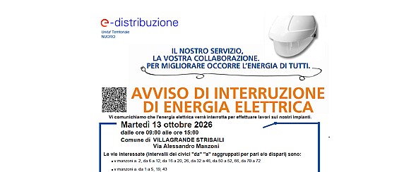 Avviso di interruzione elettrica nella Frazione di Villanova Strisaili