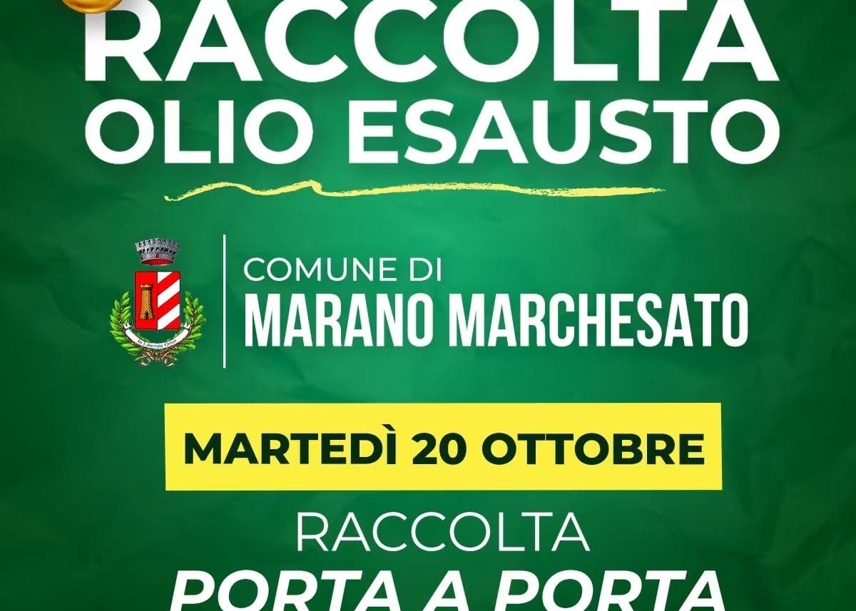 raccolta olio esausto martedì 20 ottobre 2026