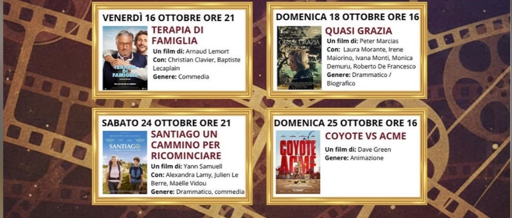 Torna il cinema a Viadana.  Venerdì 16 ottobre, ore 21 – Terapia di famiglia  / Domenica 18 ottobre, ore 16 – Quasi Grazia