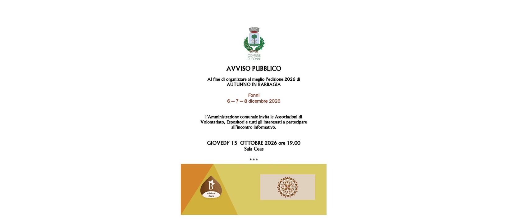 AVVISO PUBBLICO -  Autunno in Barbagia