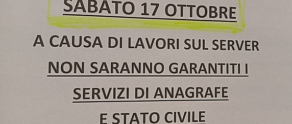 MANUTENZIONE DEL SERVER COMUNALE SABATO 17 OTTOBRE