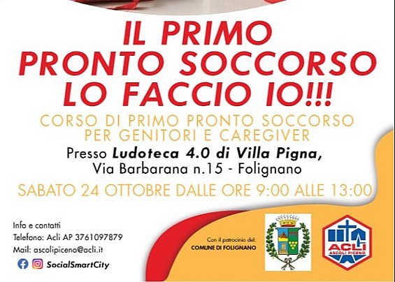 CORSO GRATUITO DI PRIMO SOCCORSO PER GENITORI E CAREGIVER – SABATO 24 OTTOBRE 2026 PRESSO IL CENTRO DI AGGREGAZIONE "LUDOTECA 4.0"