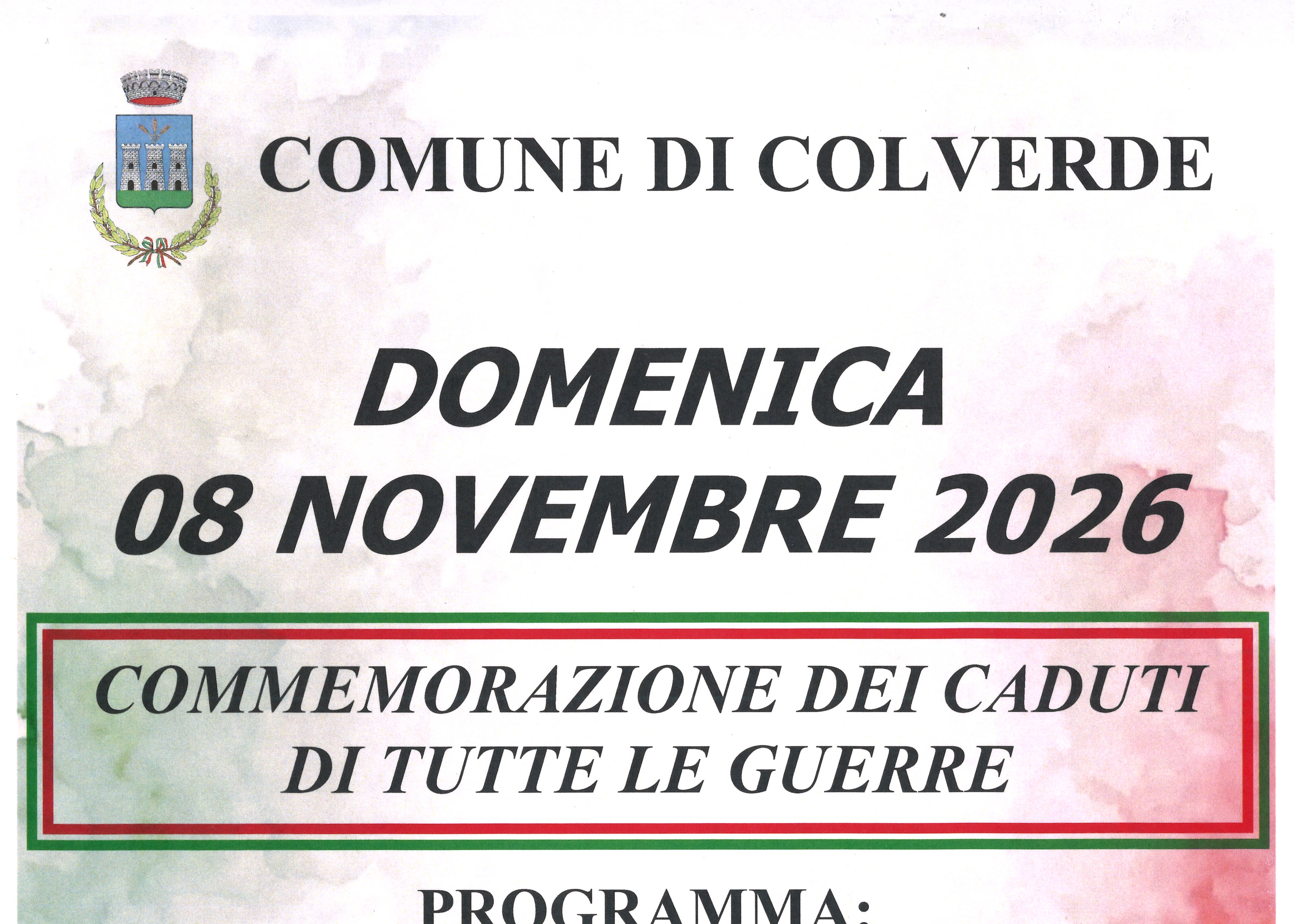 COMMEMORAZIONE DEI CADUTI DI TUTTE LE GUERRE - DOMENICA 08 NOVEMBRE 2026