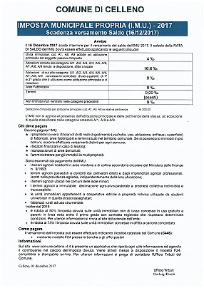 SALDO IMU ANNO 2017 - SCADENZA 16 DICEMBRE 2017