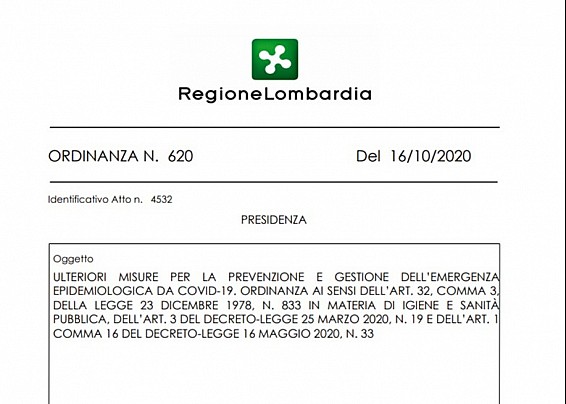 ORDINANZA REGIONE LOMBARDIA N. 620