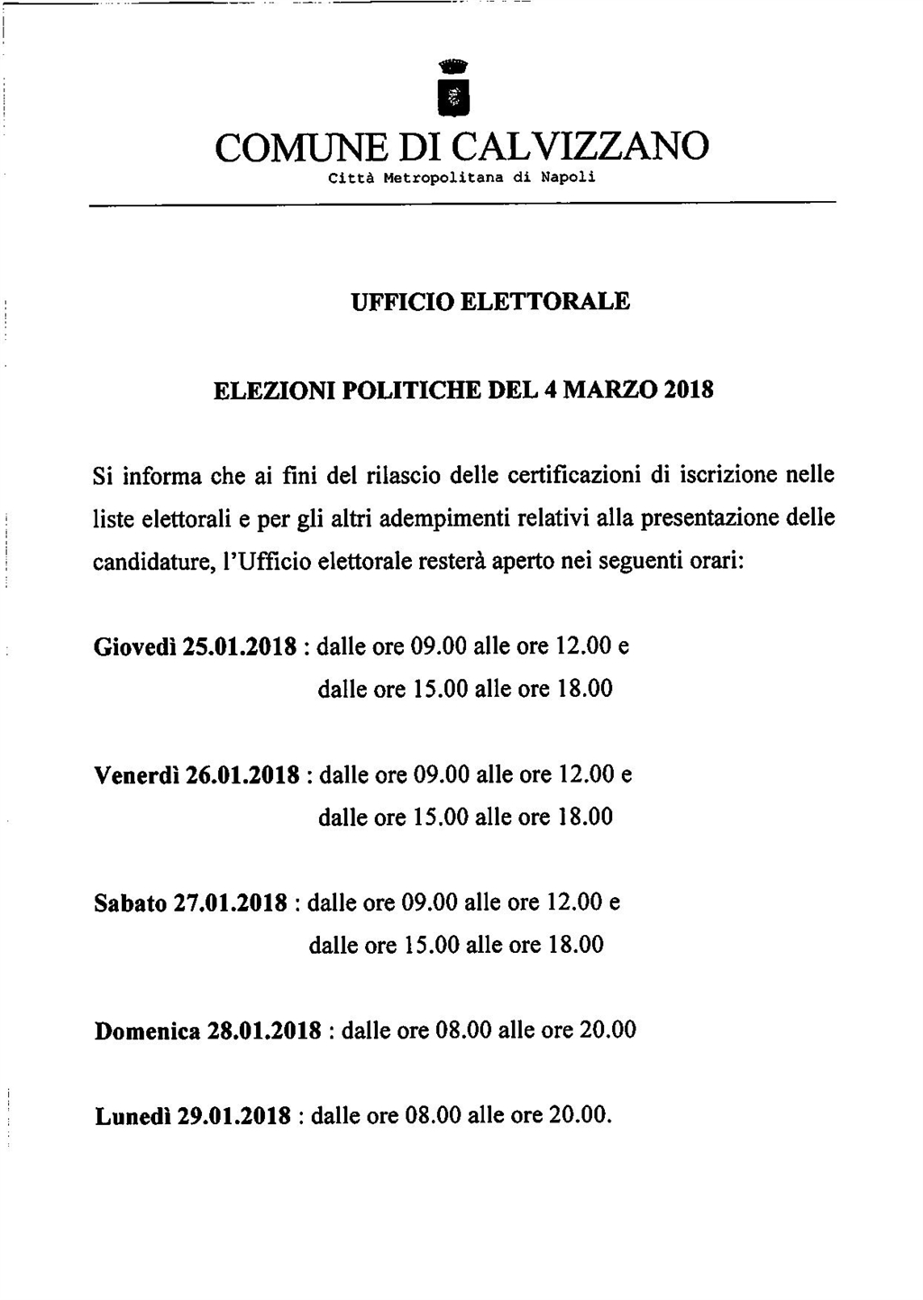 ELEZIONE POLITICHE DEL 4 MARZO 2018