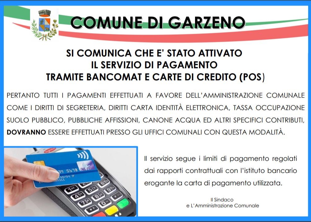 ATTIVAZIONE DEL SERVIZIO DI PAGAMENTO TRAMITE BANCOMAT E CARTA DI CREDITO DIRETTAMENTE IN COMUNE