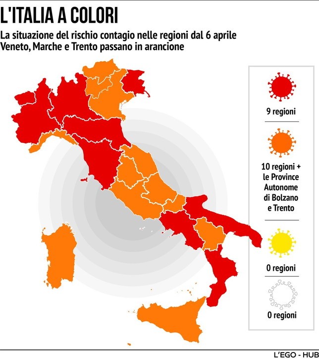 Emergenza Covid-19: i nuovi colori regionali dal 6 aprile 2021
