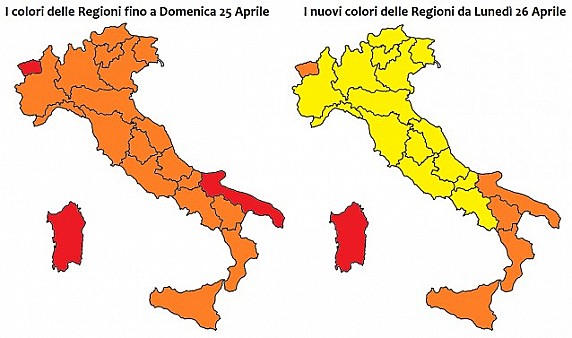Emergenza Covid-19: nuovi colori regionali dal 26 aprile 2021 e FAQ aggiornate