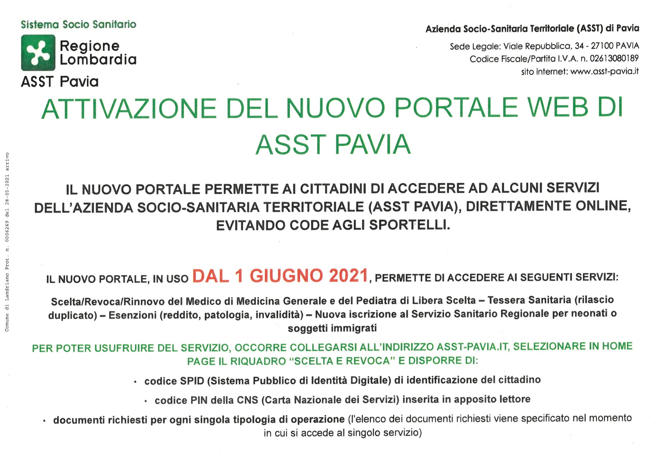 ATTIVAZIONE DEL NUOVO PORTALE WEB DI ASST PAVIA