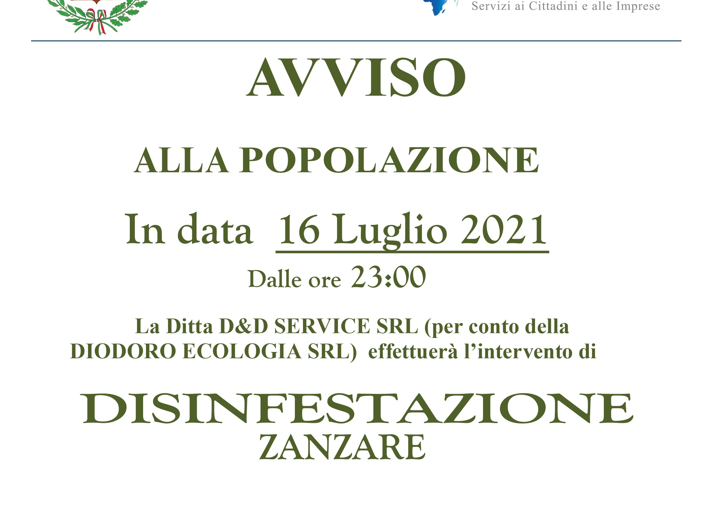 Avviso disinfestazione zanzare