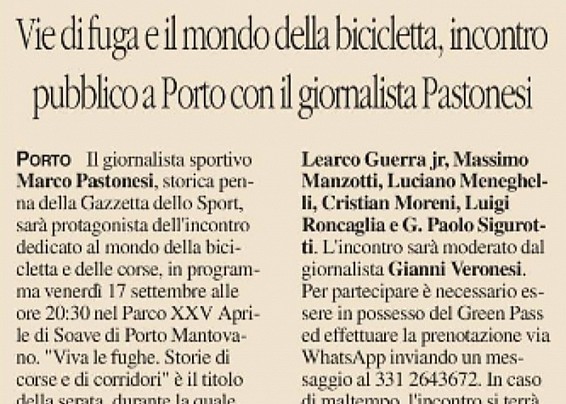 Vie di fuga e il mondo della bicicletta, incontro pubblico a Porto con il giornalista Pastonesi