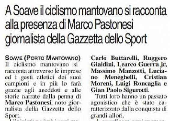 A Soave il ciclismo mantovano si racconta alla presenza di Marco Pastonesi, giornalista della Gazzetta dello Sport
